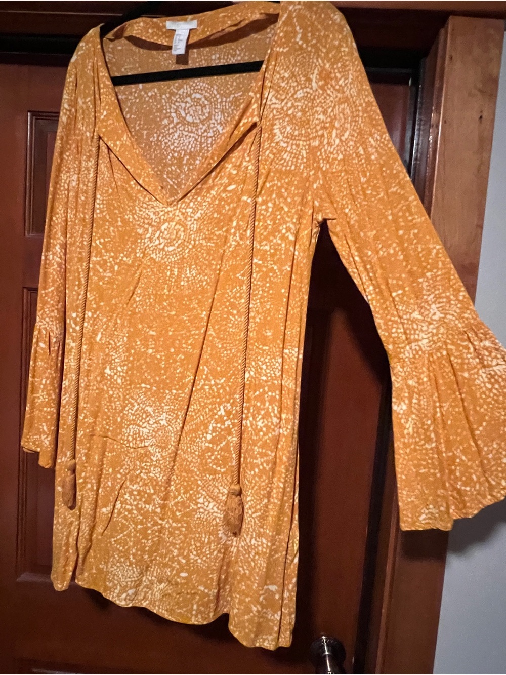 Women’s Mustard Tie-Front V-Neck Blouse